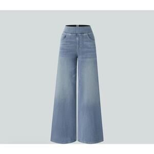 Halara flex high waisted baggy wide leg stretchy knit casual faux jeans XS